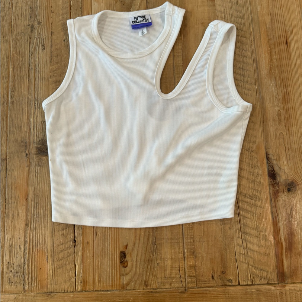 Future Collective White Ribbed Tank